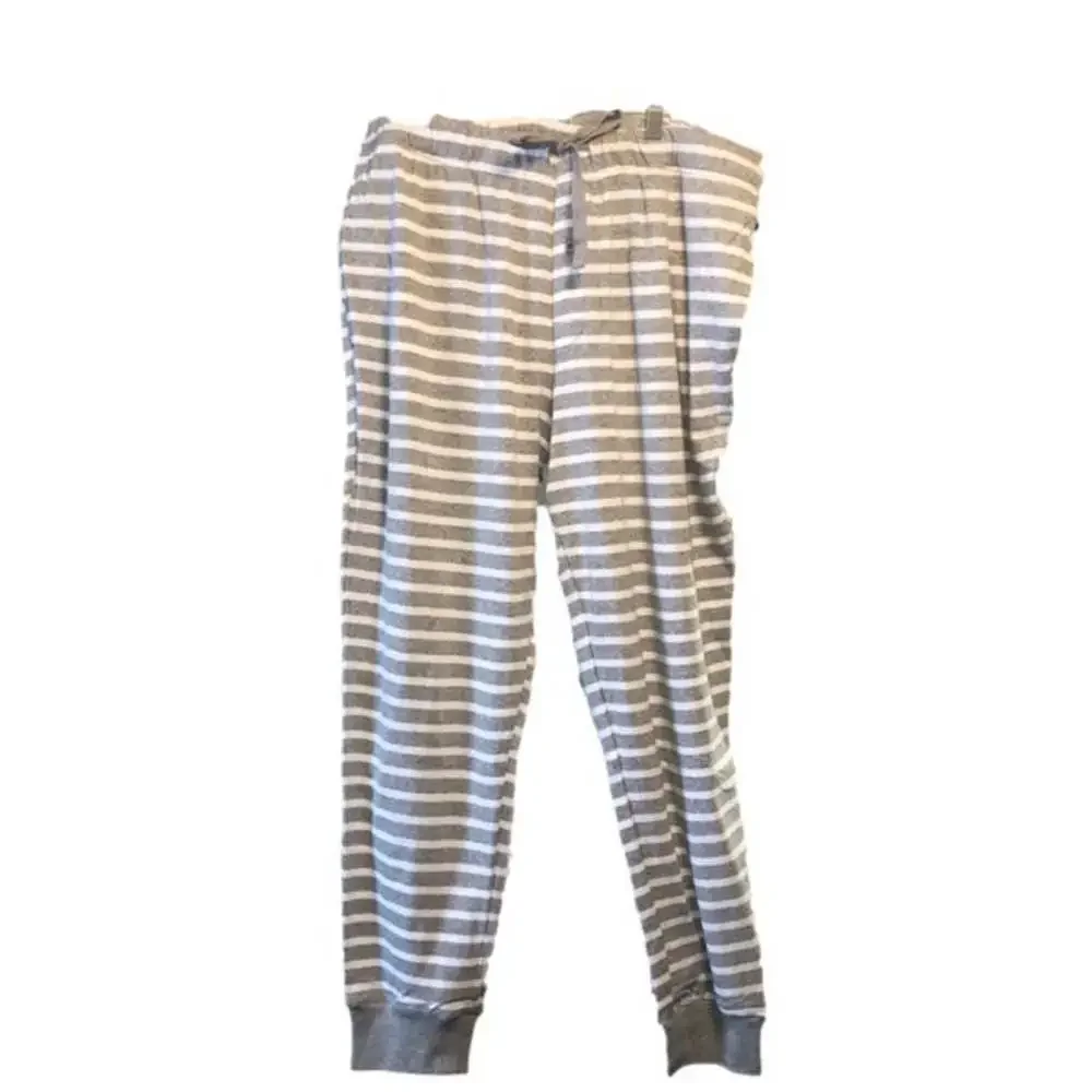 MENS 100% Cotton Pajama Set Gray and White Striped Size M New in open packaging - Picture 4 of 13